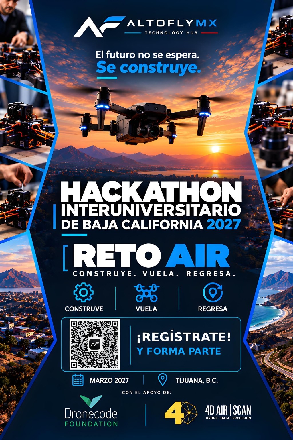 Flyer del Hackathon Interuniversitario de Baja California 2027 — Reto AIR